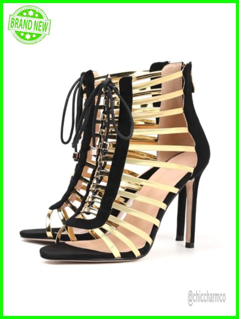 Gold Gladiator Stiletto Sandals Heels Lace Up Cage Party Club Shoes